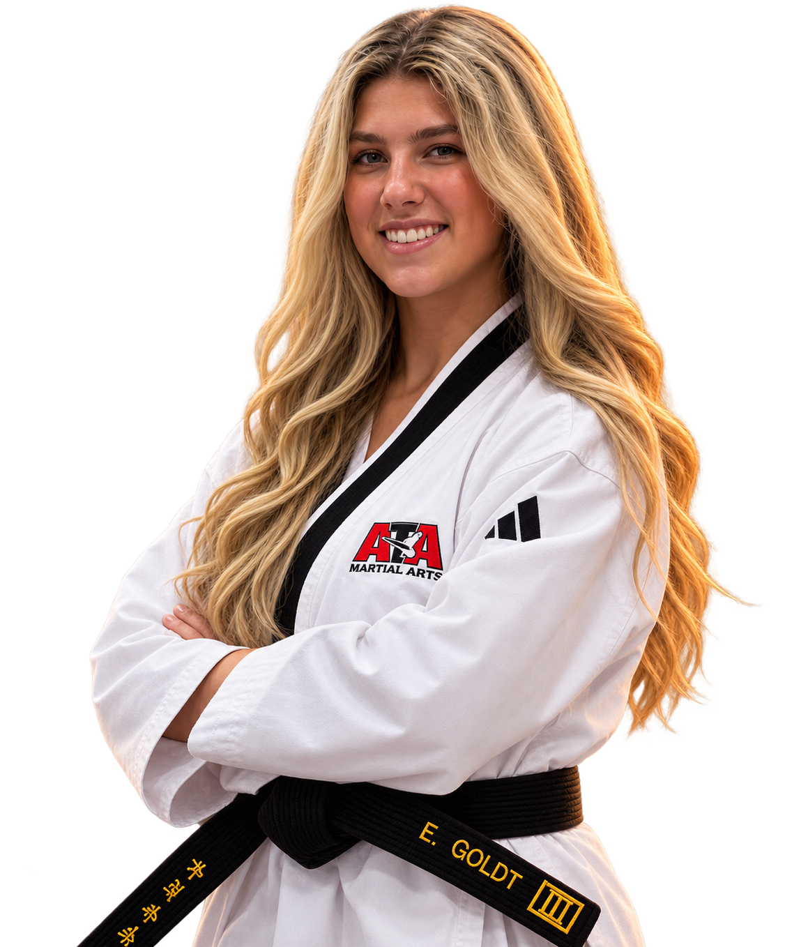 Chief Instructor Ms. Erica Goldt in her ATA uniform and black belt